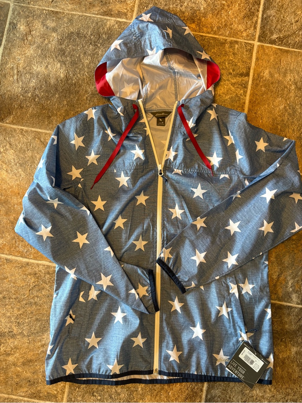Women’s patriotic Star-Print Hooded light Jacket by Eddie Bauer NWT size M